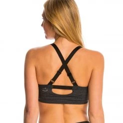 Beyond Yoga Stripe Shirred Crossback Yoga Sports Bra Black