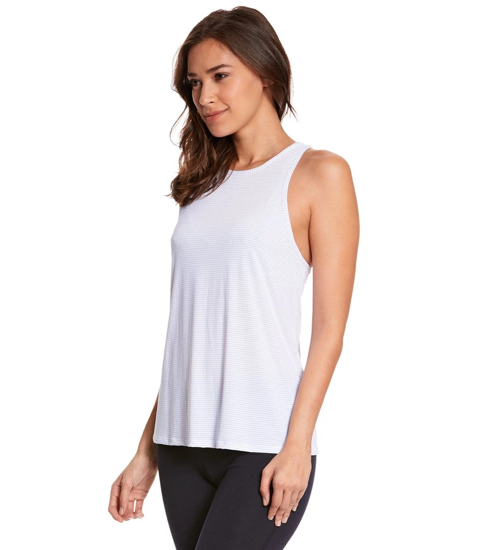 Beyond Yoga Sleek Stripe Waterfall Swing Yoga Tank Top White 4 Beyond Yoga Sleek Stripe Waterfall Swing Yoga Tank Top White