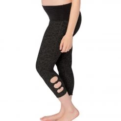 Beyond Yoga: Beyond The Bump Spacedye Maternity Circle Cut-Out Yoga Capris Black-Steel CLOTHING 7 Beyond Yoga: Beyond The Bump Spacedye Maternity Circle Cut-Out Yoga Capris Black-Steel CLOTHING