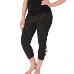 Beyond Yoga: Beyond The Bump Spacedye Maternity Circle Cut-Out Yoga Capris Black-Steel CLOTHING 9 Beyond Yoga: Beyond The Bump Spacedye Maternity Circle Cut-Out Yoga Capris Black-Steel CLOTHING