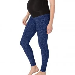 Beyond Yoga: Beyond The Bump Spacedye Fold Down Maternity Yoga Leggings Black-Cobalt