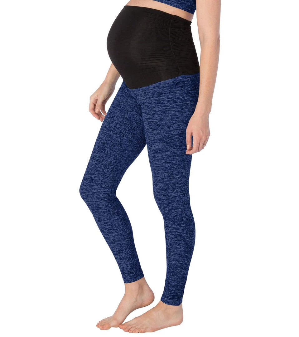 Beyond Yoga: Beyond The Bump Spacedye Fold Down Maternity Yoga Leggings Black-Cobalt 6 Beyond Yoga: Beyond The Bump Spacedye Fold Down Maternity Yoga Leggings Black-Cobalt