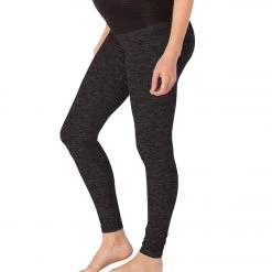 Beyond Yoga: Beyond The Bump Spacedye Fold Down Maternity Yoga Leggings Black-Steel