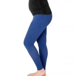 Beyond Yoga: Beyond The Bump Deco Fold Down Maternity Yoga Leggings Black-Cobalt CLOTHING