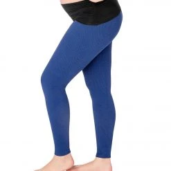 Beyond Yoga: Beyond The Bump Deco Fold Down Maternity Yoga Leggings Black-Cobalt CLOTHING