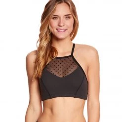 Beyond Yoga Polka Dot Mesh Halter Yoga Sports Bra