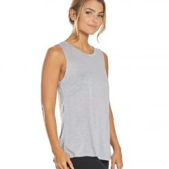 Balance Collection Evy Twist Yoga Tank Top Lilac Gray CLOTHING