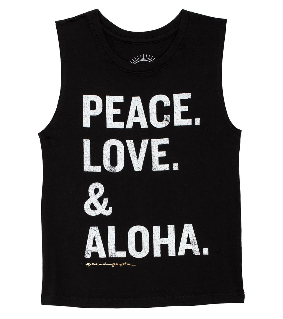Spiritual Gangster Kids Girls Peace Love & Aloha Stacked Muscle Tank 3 Spiritual Gangster Kids Girls Peace Love & Aloha Stacked Muscle Tank