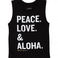 Spiritual Gangster Kids Girls Peace Love & Aloha Stacked Muscle Tank Vintage Black
