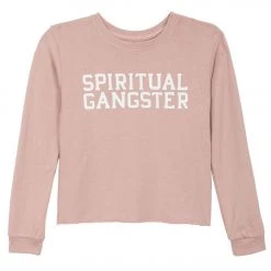 Spiritual Gangster Kids Girls SG Varsity Crop Yoga Sweatshirt Pink