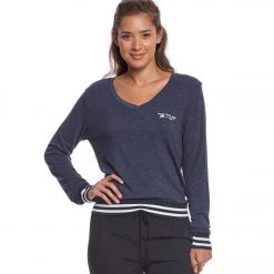 CLOTHING Spiritual Gangster Lunar Eye Savasana Yoga V-neck Long Sleeve Navy