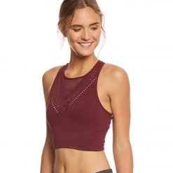 Betsey Johnson Mesh Mapped Extended Seamless Yoga Crop Bra Cabernet Hooray CLOTHING