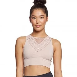 CLOTHING Betsey Johnson Mesh Mapped Extended Seamless Yoga Crop Bra Tea Rose