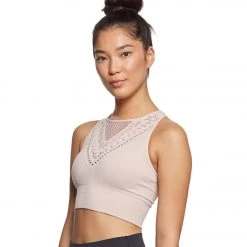 CLOTHING Betsey Johnson Mesh Mapped Extended Seamless Yoga Crop Bra Tea Rose