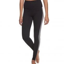 Beyond Yoga Kate Spade Saturday Stripe Tuxedo High Waisted Yoga Leggings Black-Cream Saturday Stripe