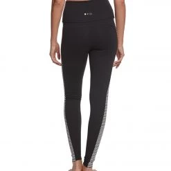 Beyond Yoga Kate Spade Saturday Stripe Tuxedo High Waisted Yoga Leggings Black-Cream Saturday Stripe