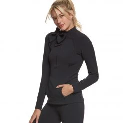 Beyond Yoga Kate Spade Neck Bow Half Zip Pullover Black Ottoman