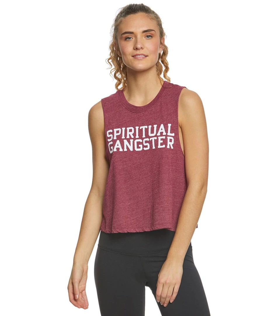 Spiritual Gangster SG Varsity Yoga Crop Tank Top Acai 3 Spiritual Gangster SG Varsity Yoga Crop Tank Top Acai