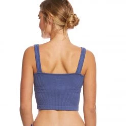Free People Solid Rib Brami Yoga Crop Top Blue CLOTHING