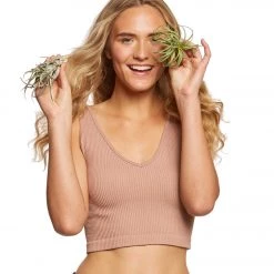 Free People Solid Rib Brami Yoga Crop Top Nude