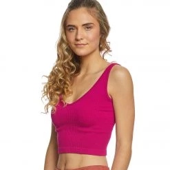 CLOTHING Free People Solid Rib Brami Yoga Crop Top Pink