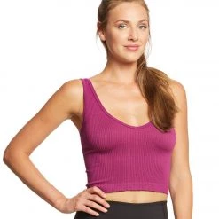 Free People Solid Rib Brami Yoga Crop Top Plum CLOTHING