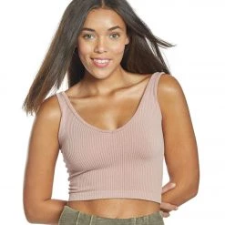 Free People Solid Rib Brami Yoga Crop Top Rose