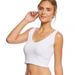 Free People Solid Rib Brami Yoga Crop Top White