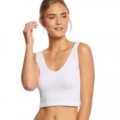 Free People Solid Rib Brami Yoga Crop Top White
