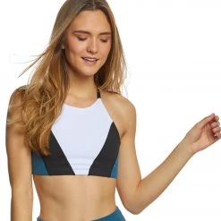 CLOTHING Beyond Yoga Around The Colorblock Yoga Bra White/Deep Sapphire Block