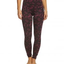 DYI High Waist Signature Butterfly Printed Yoga Leggings Burgundy 15 DYI High Waist Signature Butterfly Printed Yoga Leggings Burgundy