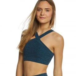 Beyond Yoga High Cut Criss Cross Yoga Bra Black/Deep Sapphire CLOTHING