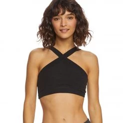 CLOTHING Beyond Yoga High Cut Criss Cross Yoga Bra Darkest Night