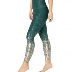 Beyond Yoga Sportflex Alloy Ombre High Waisted Midi Yoga Leggings Hunter Green Antique Gold Speckle CLOTHING
