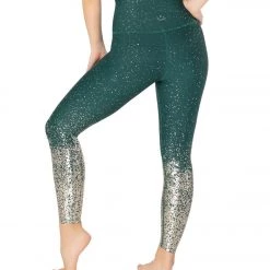 Beyond Yoga Sportflex Alloy Ombre High Waisted Midi Yoga Leggings Hunter Green Antique Gold Speckle CLOTHING