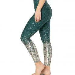Beyond Yoga Sportflex Alloy Ombre High Waisted Midi Yoga Leggings Hunter Green Antique Gold Speckle CLOTHING