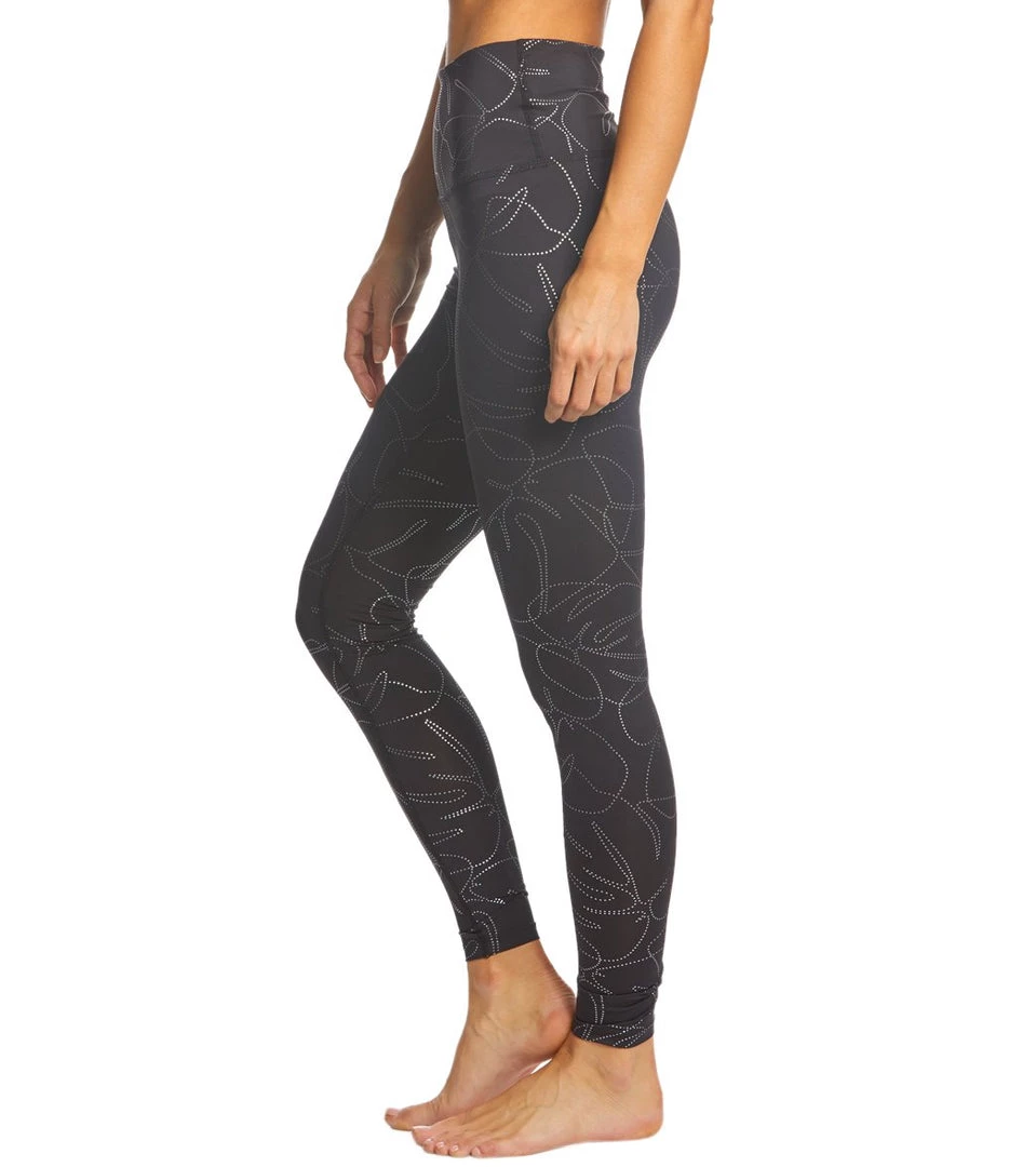 Beyond Yoga Flashback High Waisted Midi Yoga Leggings Monstera Leaf Silver/Black 4 Beyond Yoga Flashback High Waisted Midi Yoga Leggings Monstera Leaf Silver/Black