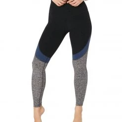 Beyond Yoga Tri-Panel Spacedye High Waisted 7/8 Yoga Leggings Darkest Night/Insignia Navy Tri-Panel