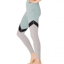 Beyond Yoga Tri-Panel Spacedye High Waisted 7/8 Yoga Leggings True Teal/White Tri-Panel