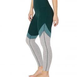 Beyond Yoga Tri-Panel Spacedye High Waisted 7/8 Yoga Leggings Hunter Green/Nocturnal Navy Tri-Panel