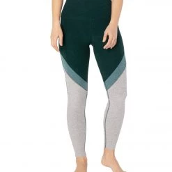 Beyond Yoga Tri-Panel Spacedye High Waisted 7/8 Yoga Leggings Hunter Green/Nocturnal Navy Tri-Panel