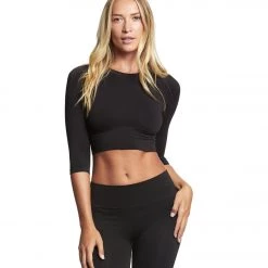 CLOTHING Varley Fletcher Seamless 3/4 Sleeve Crop Top Black