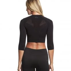 CLOTHING Varley Fletcher Seamless 3/4 Sleeve Crop Top Black 10 CLOTHING Varley Fletcher Seamless 3/4 Sleeve Crop Top Black