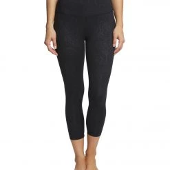 Balance Collection Embossed High Waisted Yoga Capris Black Brush Stroke