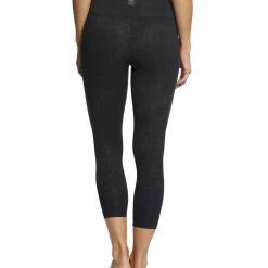 Balance Collection Embossed High Waisted Yoga Capris Black Brush Stroke