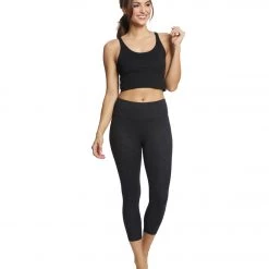 Balance Collection Embossed High Waisted Yoga Capris Black Brush Stroke