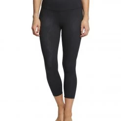 Balance Collection Embossed High Waisted Yoga Capris Black Crinkled Texture