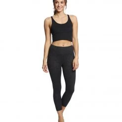 Balance Collection Embossed High Waisted Yoga Capris Black Foliage