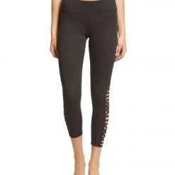Betsey Johnson Performance Criss Cross Straight Strap 7/8 Yoga Leggings Charcoal Heather Grey
