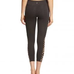 Betsey Johnson Performance Criss Cross Straight Strap 7/8 Yoga Leggings Charcoal Heather Grey